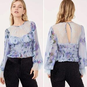 NWT Free People Periwinkle Romantic Floral Daphne Blouse Size XS